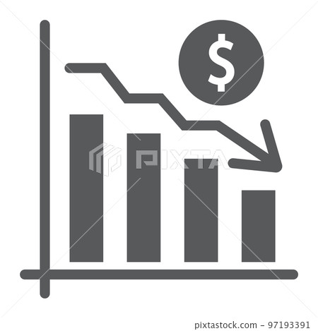 Chart glyph icon, finance and banking, decrease sign, vector graphics, a solid pattern on a white background, eps 10. Chart glyph icon, finance and banking, decrease sign, vector graphics, a solid pattern on a white background, eps 10. 97193391
