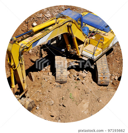 Excavator continues to work at the construction site 97193662