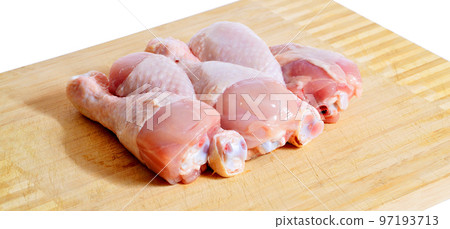 Fresh uncooked chicken meat drumsticks pieces, baget ready to cook 97193713
