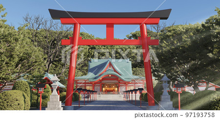 The approach to the shrine where the morning sun shines / Location image of New Year's visit, visit, Shichigosan / 3D rendering The approach to the shrine where the morning sun shines / Location image of New Year's visit, visit, Shichigosan / 3D rendering 97193758