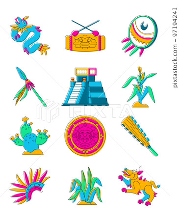 Ancient Maya Civilizations - line design style illustration set 97194241
