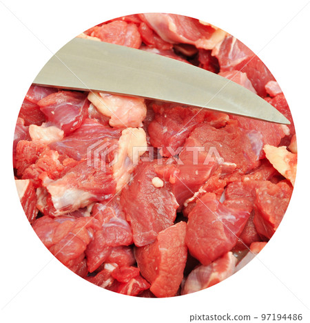 Clean very fresh red raw cow meat beef, cow meat texture and sharp knife 97194486