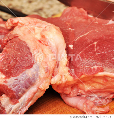 Clean very fresh red raw meat beef, cow meat texture 97194493