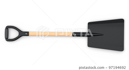 Garden shovel with wooden handle on white background, summer camping concept Garden shovel with wooden handle on white background, summer camping concept 97194692
