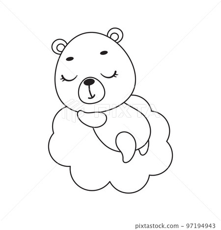 Coloring page cute little bear sleeping on cloud. Coloring book for kids. Educational activity for preschool years kids and toddlers with cute animal. Vector stock illustration 97194943