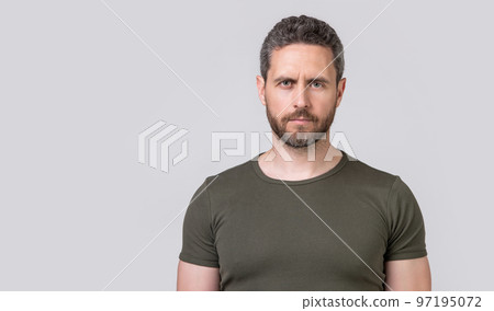 caucasian man with stubble in studio with copy space. photo of caucasian man with stubble 97195072