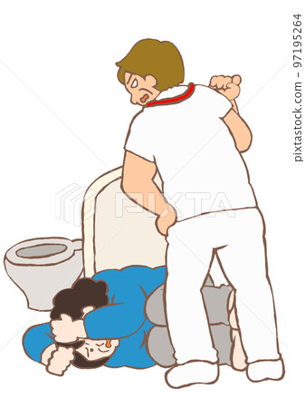 Illustration of a frightened schizophrenic woman being abused by a psychiatric nurse in a protection room Illustration of a frightened schizophrenic woman being abused by a psychiatric nurse in a protection room 97195264