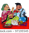 Zodiac rabbit and Seven Lucky Gods Ebisu and Daikoku 97195545