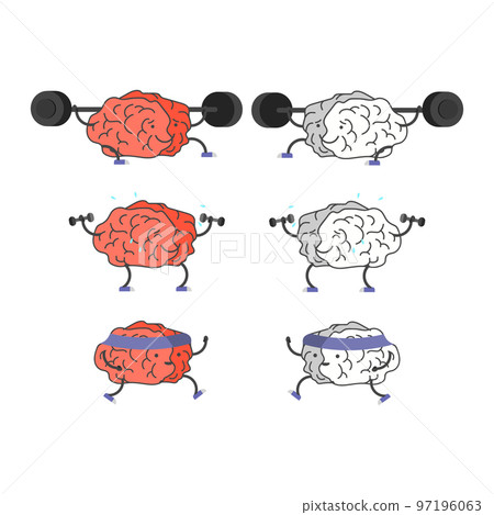 Set of train brains cartoon illustration in two colour Set of train brains cartoon illustration in two colour 97196063