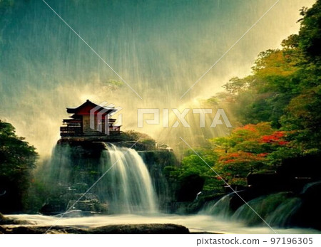 從漂浮在山頂的寺廟流出的瀑布 從漂浮在山頂的寺廟流出的瀑布 97196305
