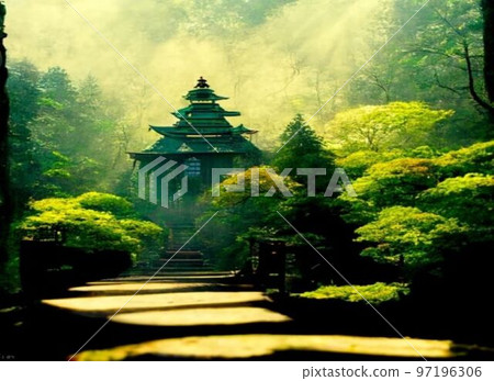Garden of a temple in the forest on a sunny day Garden of a temple in the forest on a sunny day 97196306