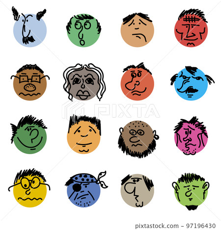 Colored doodle Heads. Round comic faces with... - Stock Illustration ...