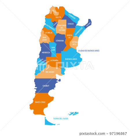 Colorful political map of Argentina. Administrative divisions - provinces. Simple flat vector map with labels. Colorful political map of Argentina. Administrative divisions - provinces. Simple flat vector map with labels. 97196867