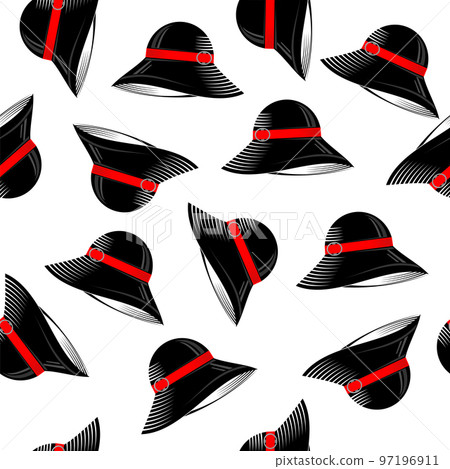 Modern Black Hat Icon Seamless Pattern Isolated on White Background Modern Black Hat Icon Seamless Pattern Isolated on White Background 97196911