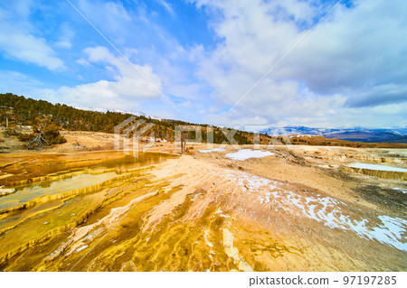Yellowstone hot spring terraces in winter 97197285