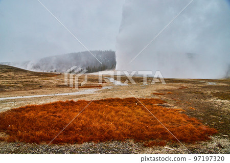 Yellowstone iconic Old Faithful in winter going off Yellowstone iconic Old Faithful in winter going off 97197320
