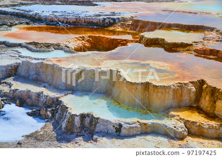 Yellowstone detail of colorful terraces at Mammoth Hot Springs 97197425
