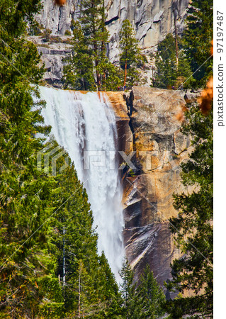 Vernal Falls through pine trees at Yosemite National Park Vernal Falls through pine trees at Yosemite National Park 97197487