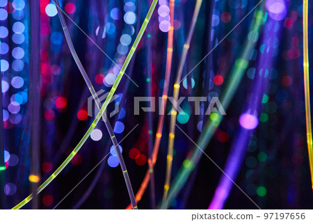 Abstract detail of colorful neon glowing lights in hallway 97197656