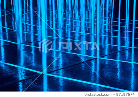 Detail of infinity mirror hallways of blue Detail of infinity mirror hallways of blue 97197674