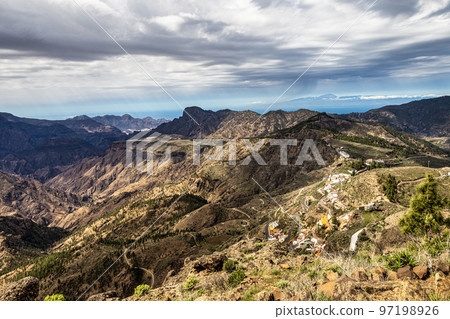 Gran Canaria hiking route Cruz de Tejeda to Artenara, view into Caldera de Tejeda, Canary Islands, Spain 97198926