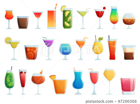 Alcoholic cocktail icons set cartoon vector. Food drink. Summer wine 97200308