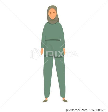 Green muslim fashion icon cartoon vector. Women hijab. Female lady Green muslim fashion icon cartoon vector. Women hijab. Female lady 97200428