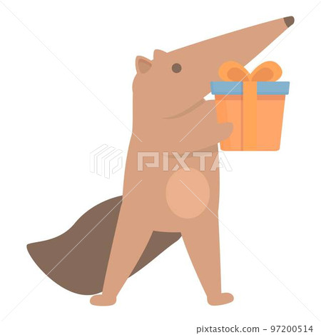 Anteater give gift box icon cartoon vector. Giant animal. Wild style Anteater give gift box icon cartoon vector. Giant animal. Wild style 97200514