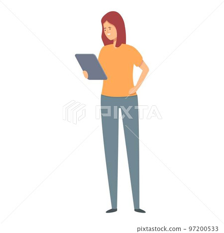 Girl tablet online work icon cartoon vector. Internet education. Remote digital 97200533