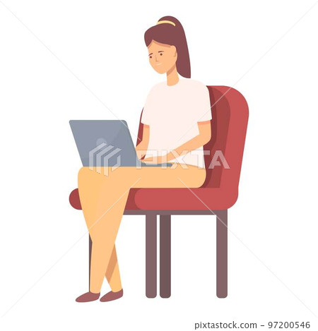 Girl remote work icon cartoon vector. Laptop online. Business smart Girl remote work icon cartoon vector. Laptop online. Business smart 97200546