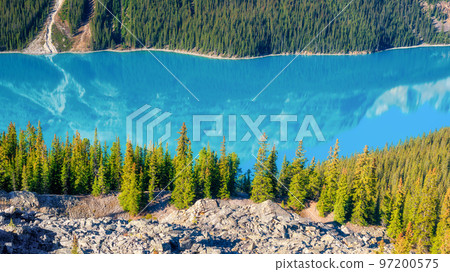 Banff National Park, Alberta, Canada. A huge panorama of Lake Peyto. Banff National Park, Alberta, Canada. A huge panorama of Lake Peyto. 97200575