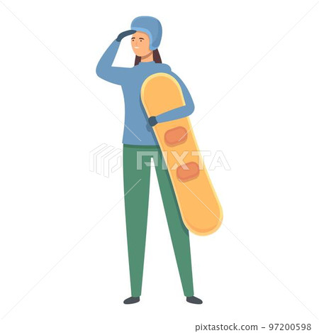 Active snowboarding instructor icon cartoon vector. Snow school. Family team 97200598