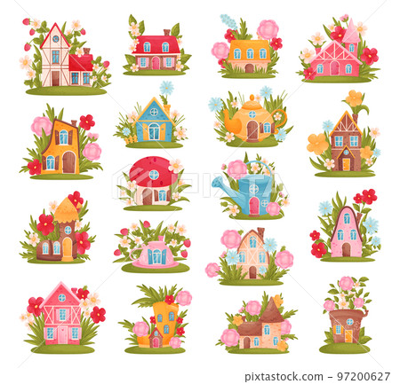 Fabulous Houses Surrounded by Grass and Flowers Big Vector Set Fabulous Houses Surrounded by Grass and Flowers Big Vector Set 97200627