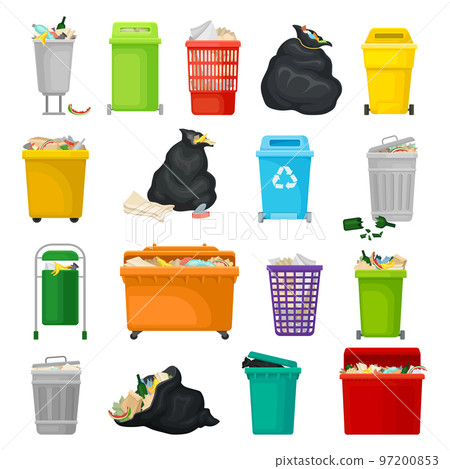 Trash and Garbage Bin Plastic Containers and Bags Big Vector Set Trash and Garbage Bin Plastic Containers and Bags Big Vector Set 97200853