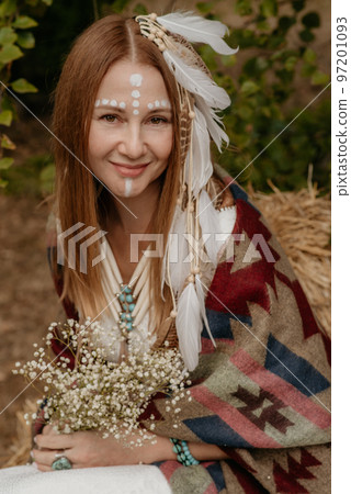 Beautiful young bride in a boho dress. Beautiful young bride in a boho dress. 97201093