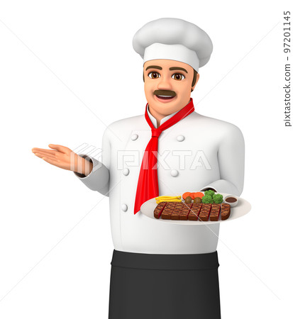 一位男廚師正在上菜。 97201145