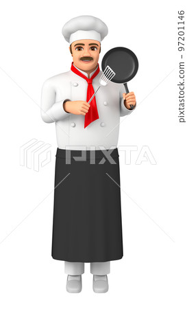 一位男廚師拿著煎鍋。 97201146