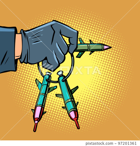A thief holds a lock pick in his hand Comic cartoon pop art retro A thief holds a lock pick in his hand Comic cartoon pop art retro 97201361
