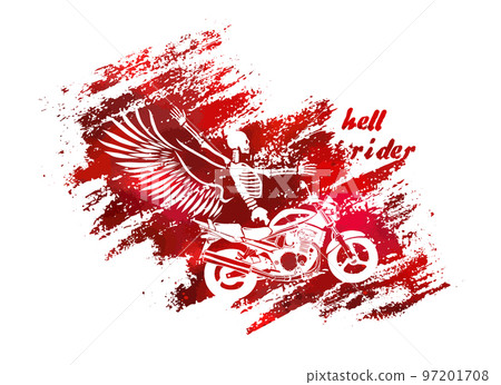 The skeleton with wings rides a motorcycle. Happy Halloween. Vector illustration 97201708