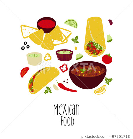 Mexican food illustration Tacos, Burrito, Chili 97201718
