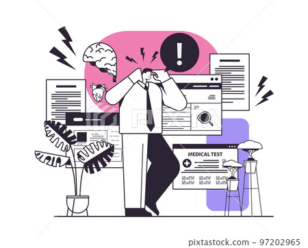 tired businessman suffering from headache painful area highlighted in red color sad busy man feeling bad 97202965