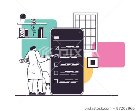 businesswoman marking complete tasks on checklist business organization achievements of goal concept 97202966