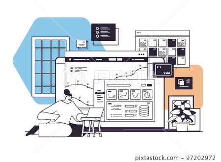 businesswoman monitoring financial statistics data on laptop screen business woman analyzing graphs and charts 97202972