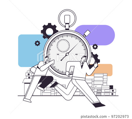 overworked businessmen with stopwatch running in office hurry at work deadline time management concept 97202973