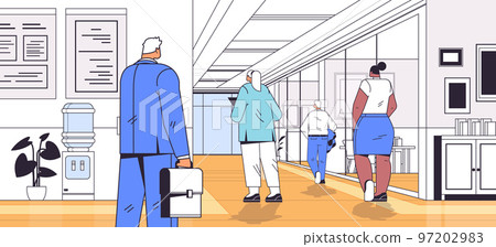 mix race businesspeople team standing back to camera rear view of business people group modern office interior mix race businesspeople team standing back to camera rear view of business people group modern office interior 97202983