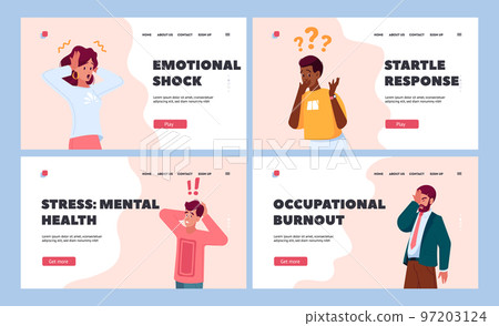 Shocked People Landing Page Template Set. Young Men and Women with Open Mouths and Excited Reactions Shocked People Landing Page Template Set. Young Men and Women with Open Mouths and Excited Reactions 97203124