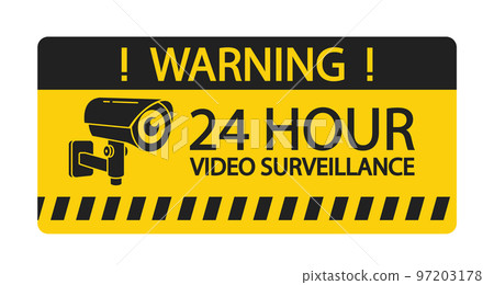 Yellow Label with Camera Security Warning Isolated Icon on White Background. Cctv Video Monitoring in Public Places 97203178