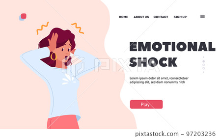Emotional Shock Landing Page Template. Surprised Young Woman, Unexpected . Astonished Female Character 97203236