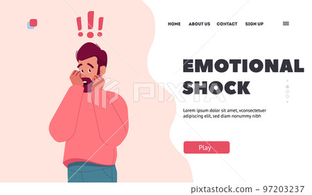 Emotional Shock, Stress Landing Page Template. Mature Caucasian Man Covering Open Mouth. Astonished Male Character 97203237