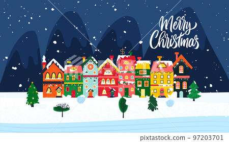 Winter Houses Night Banner 97203701